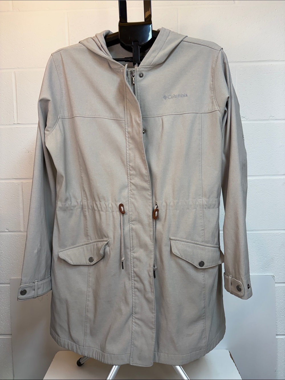 Women’s Size XL Trench Hooded Jacket Gray with Waist Tie
